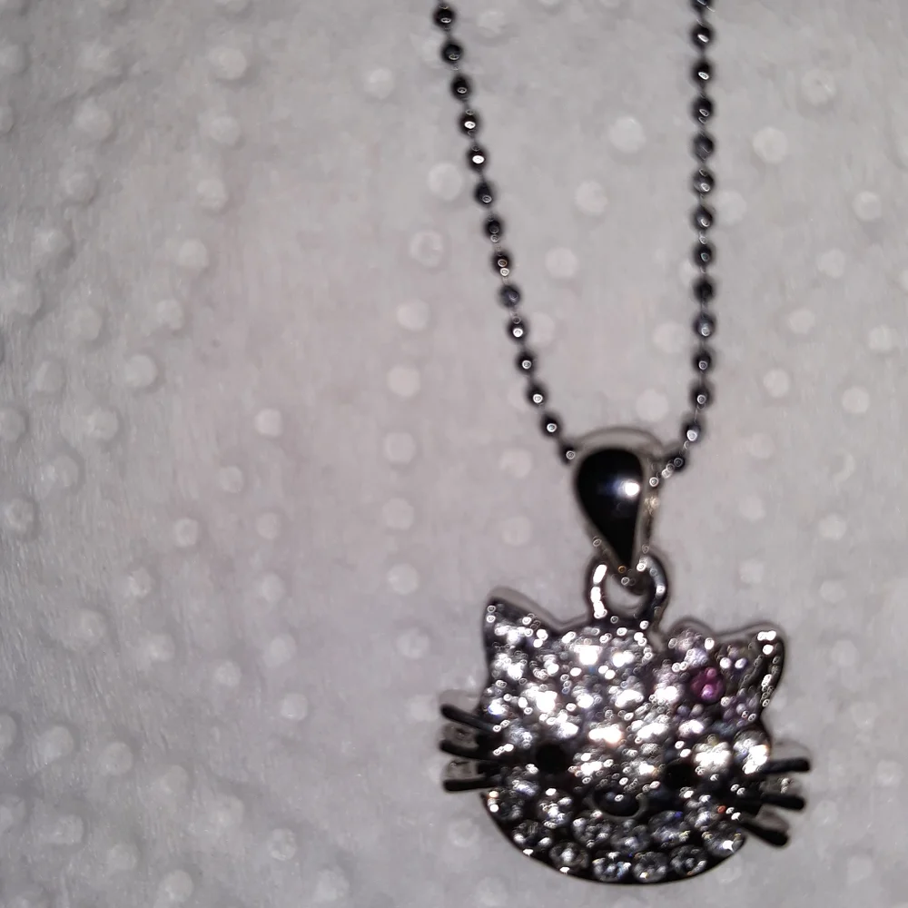 Hello Kitty Crystal Charm Necklace silver plate over stainless 16-18